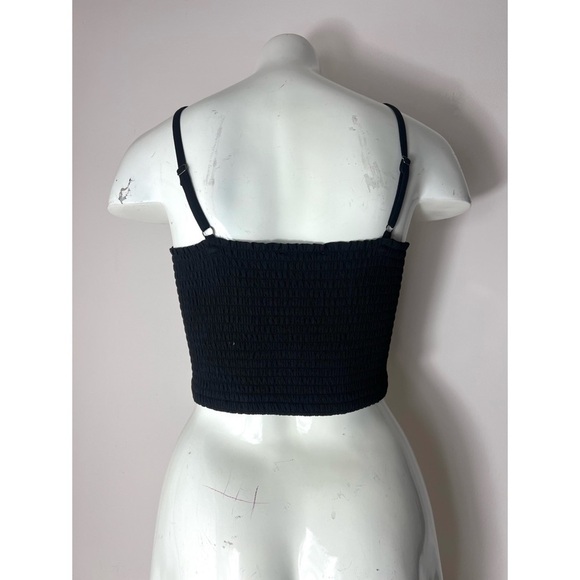 Express X Rocky Barnes Black Smocked Bow Tie Front Stretchy Crop Top Size Large - Picture 8 of 11